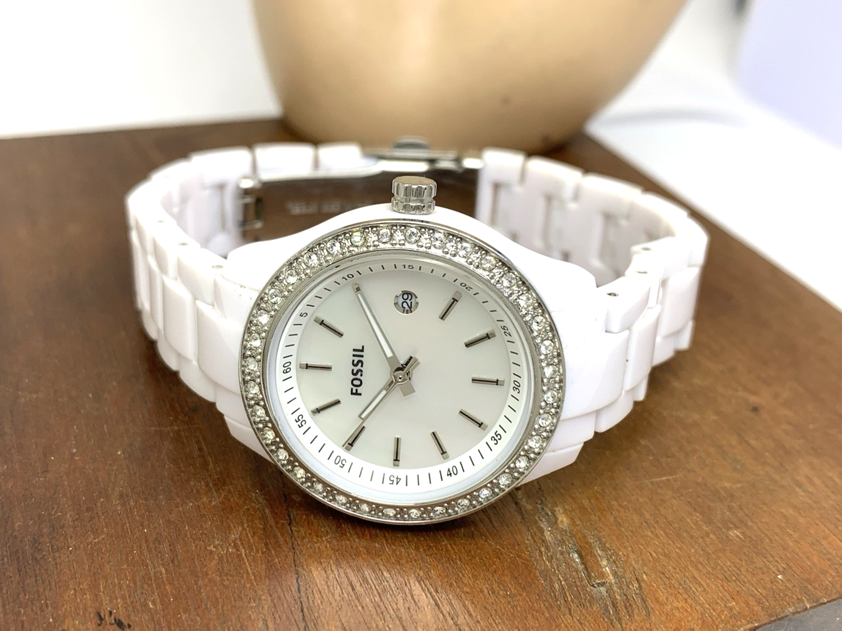 Fossil Women\'s Watch ES2437 Quartz Mother of Pearl Dial White Resin Band 30mm Fossil ES2437 Watch Womens 30mm White 7 main image 4