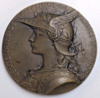 1900 BANQUE DE FRANCE CENTENARY BRONZE MEDAL OSCAR ROTY HENRI HAUDUC ANTIQUE