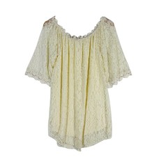 Umgee Women's Pullover Tunic Small Ivory Lace Cold Shoulder 3/4 Sleeve Stretch