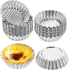 30 PCS Egg Tart Mold for Baking, 3.8 Inch Stainless Steel Mini Tart Tin Pans, En