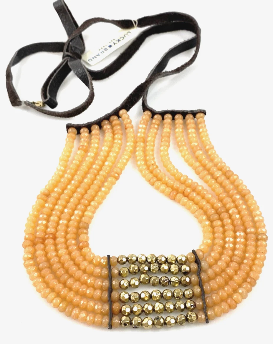 Lucky Brand Orange Carnelian Hammered Gold-Tone Bead Statement Necklace NWT $99 - product detail image 3