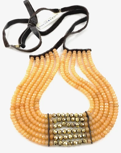 Lucky Brand Orange Carnelian Hammered Gold-Tone Bead Statement Necklace NWT $99 image 3