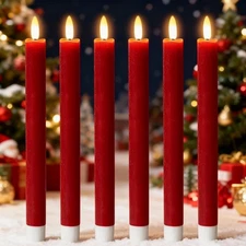 Red Flameless Taper Candles Battery Operated Flickering with 6H Timer, 3D Tap...