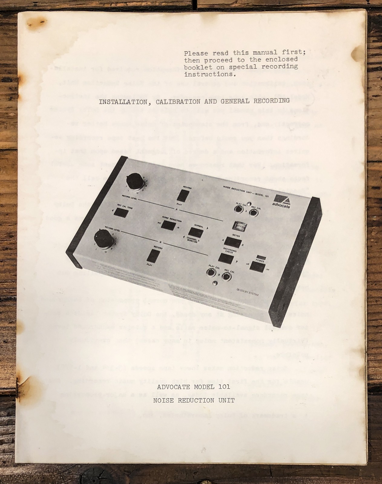 Advent Model 101 Cassette Service Manual *Original*