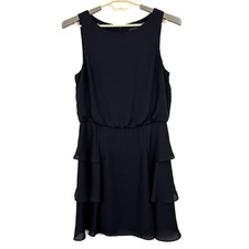 Banana Republic Tiered Ruffle Dress 12 Tall Black sleeveless cocktail feminine