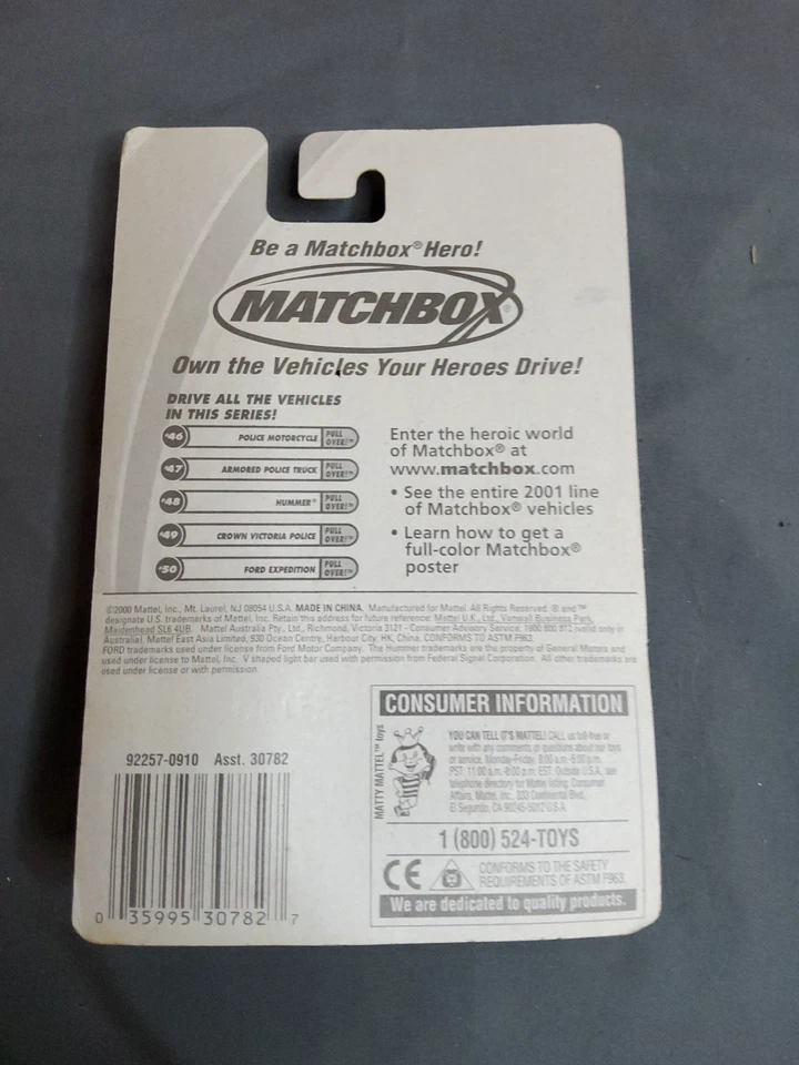 Matchbox Hummer H2 Police SUV #48 Blue Diecast 1:64 Mattel Collectible Car - Image 2 of 2