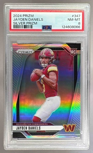 124608066 Jayden Daniels 2024 Panini Prizm #347 Silver RC PSA 8
