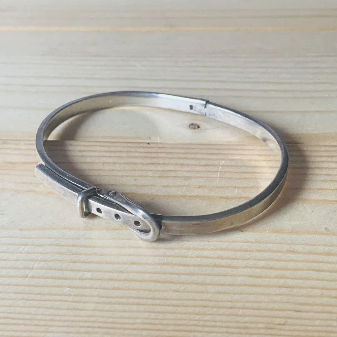 HERMÈS Bracciale Vintage Messicano Argento Sterling 925 Fibbia Ottone Regolabile 6 7 7 5 in