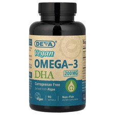 Deva Vegan Omega-3 DHA 90 Vegan Softgels Dairy-Free, Egg-Free, Fish Free,