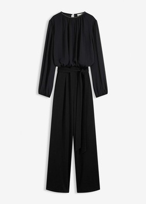 Chiffon Jumpsuit mit Bindeband Gr. 40/42 Schwarz Abend-Overall Einteiler Neu