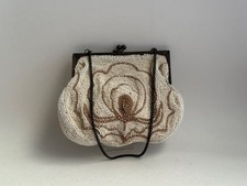 VTG HAND MADE FRANCE SMALL SEAD BEADED EVENING BAG PURSE FLORAL