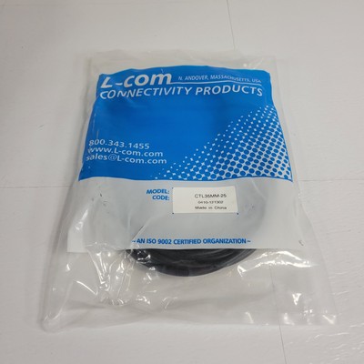 L-Com CTL35MM-25 Stereo Audio Cable Male to Male 25ft 3.5mm Aux Jack Gold Plated