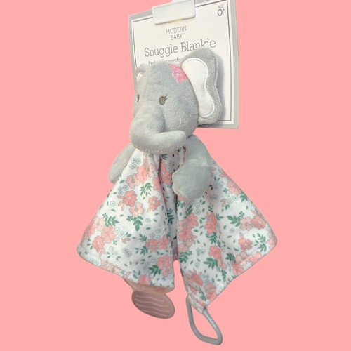 Modern Baby Elephant Lovey Snuggle Blankie Girl Gray Pink Floral Teethers New - Bild 5 von 8