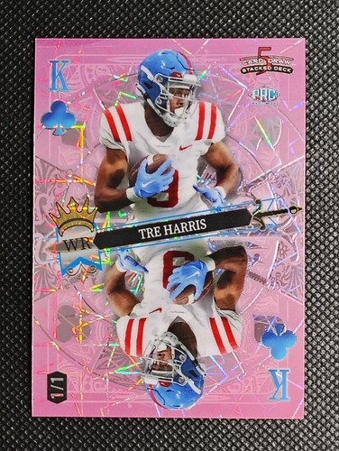 Tre Harris 2024 Wild Card 5 Card Draw Stacked 1/1 Pink Mirror Lazer Chargers