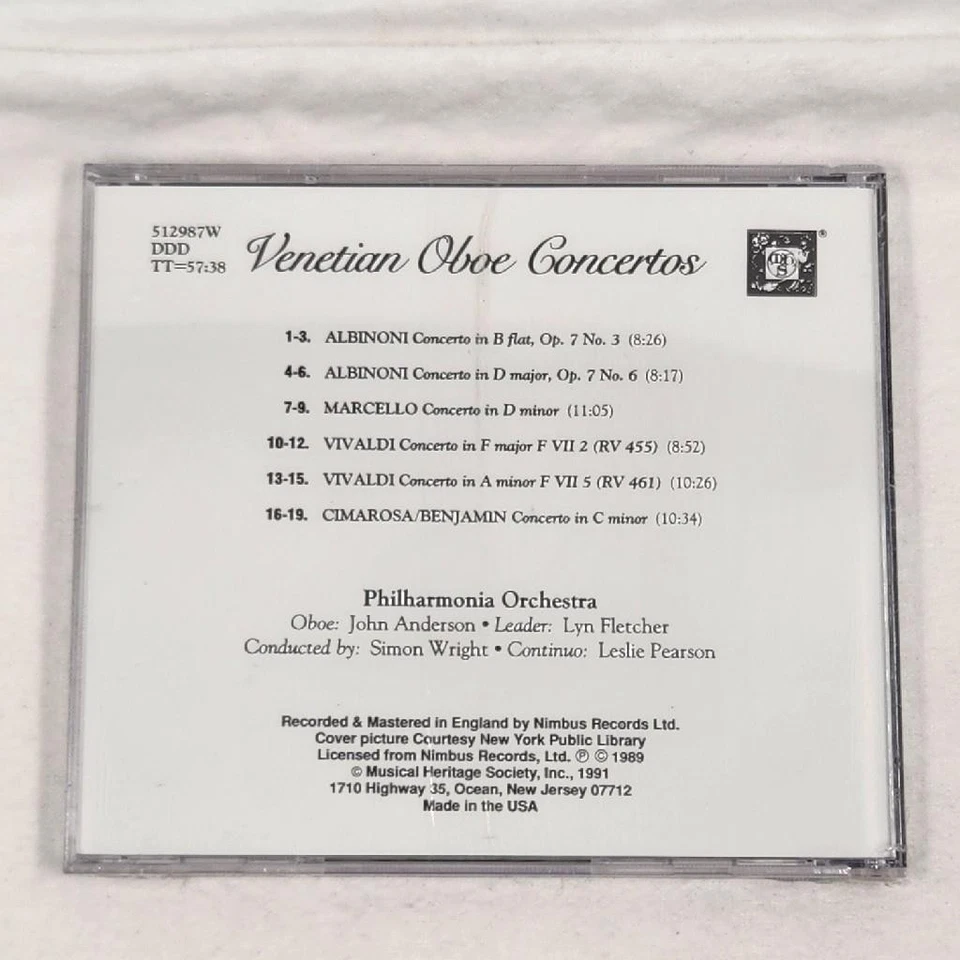 NEW MHS 512987W : Venetian Oboe Concertos Anderson Fletcher Wright Pearson CD - Imagem 2 de 4