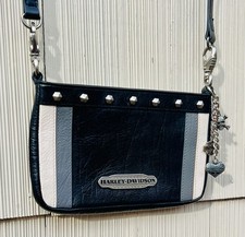 Vintage Harley Davidson Women s Black/White/Gray Leather Studded Purse/Charms