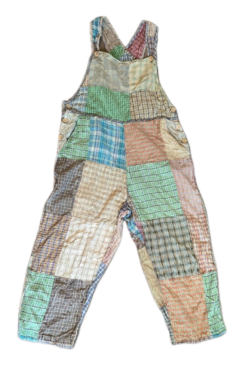 Sacred Threads Cotton Romper/jumpsuit Patchwork hippie boho Sz S artsy plaid