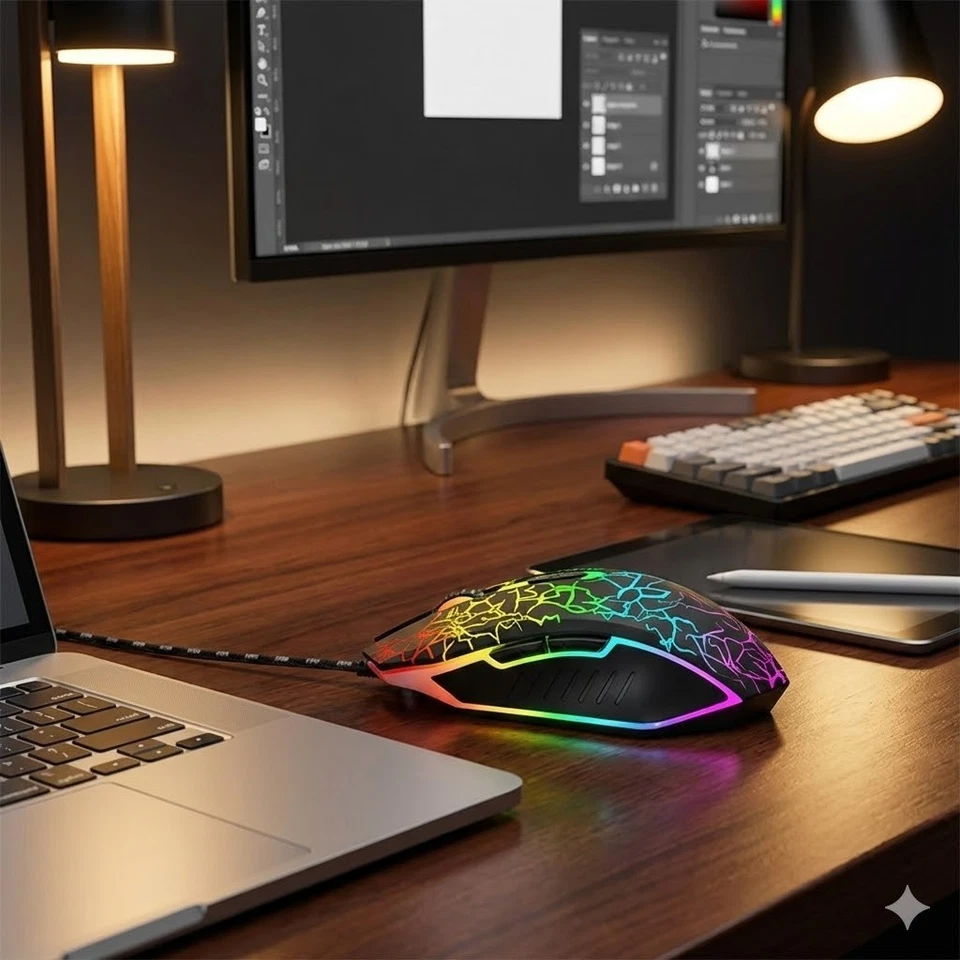 Wired RGB Gaming Mouse USB 4 Buttons Adjustable DPI Ergonomic PC Laptop - Image 4 of 4