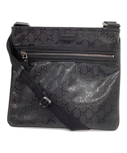 Gucci GG Imprime Shoulder Bag Black Leather Purse Handbag Italy 295257 #117