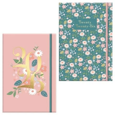 DESIGN GROUP 2026 Diary A5 Week To View Floral Softcover Monthly Planner Organiser Green Pink