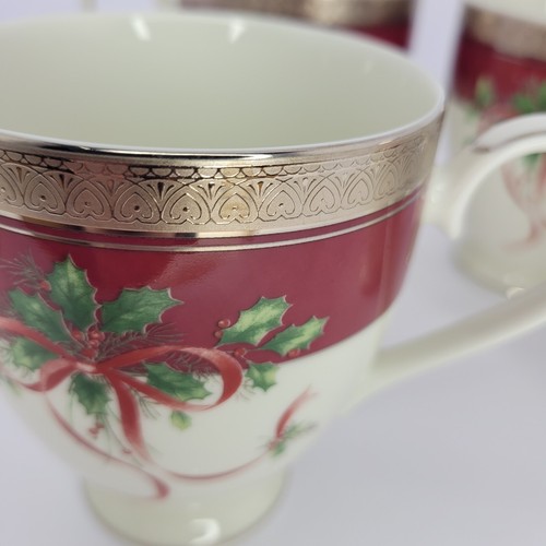 Set of 8 Mikasa Palatial Holly Platinum Mugs Holiday Christmas China Holiday - Picture 10 of 17