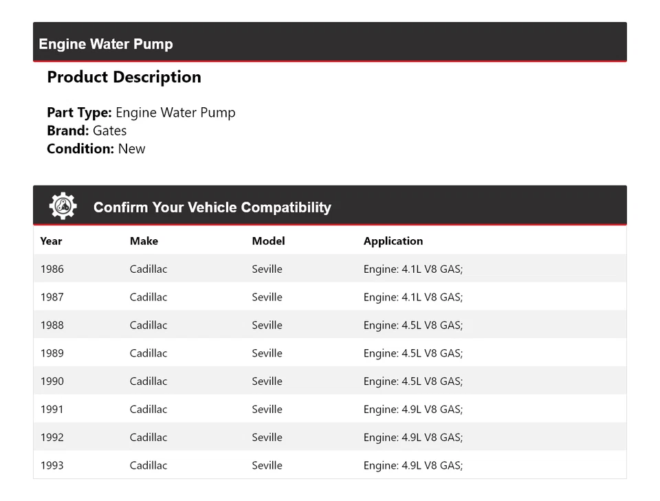 Ворота водяного насоса двигателя для Cadillac Seville 1986-1993 годов выпуска 1987 1988 1989 1990 1991 годов выпуска - Изображение 2 из 4
