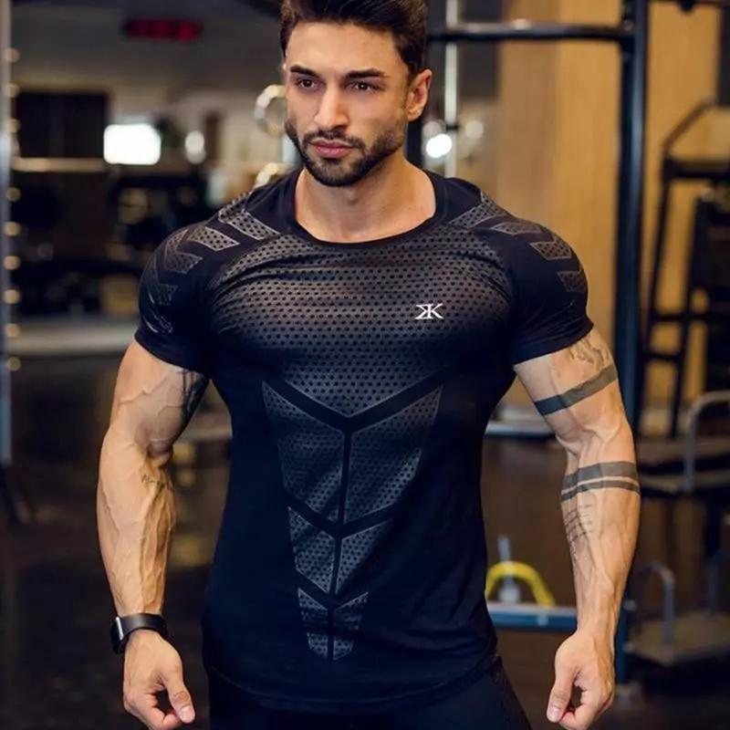 Gym Fitness T-Shirt Men Compression Quick Dry Sports Running Workout Tops