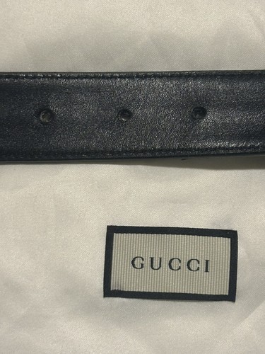GUCCI Women’s Black Leather And Beige Belt With Interlocking G Buckle Sz 75.30 - Picture 4 of 9