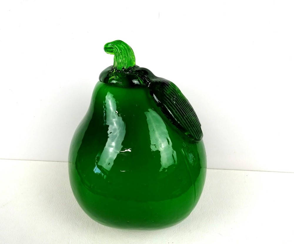 Studio Art Glass Hand Blown Green Pear Vintage 4 1/8