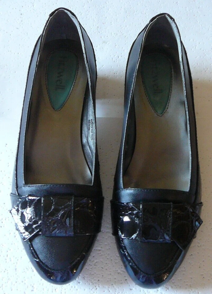 ZAPATOS DE SALÓN FITZWELL DAMAS CUERO NEGRO Y CHAROL (Talla 7 Ancho) Foto 2 de 4