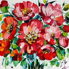 original oil painting Poppy Red Wildflowers Flowers Impasto Floral art 6*6 in