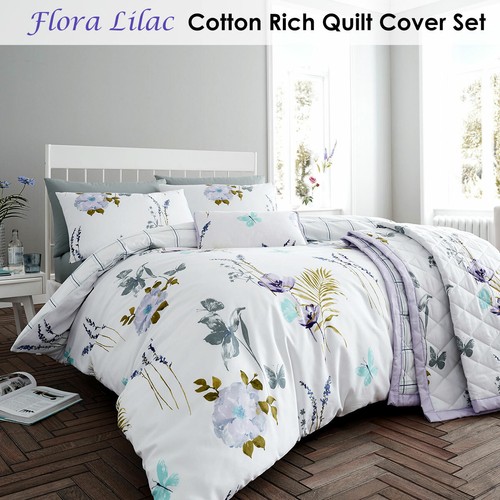 Flora Lilac Cotton Rich Quilt Cover Set - Picture 2 of 6