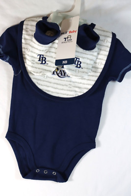 Tampa Bay Rays MLB Baby One Piece, Bib, Booties 3pc Set Infant Newborn 6 mo NWT