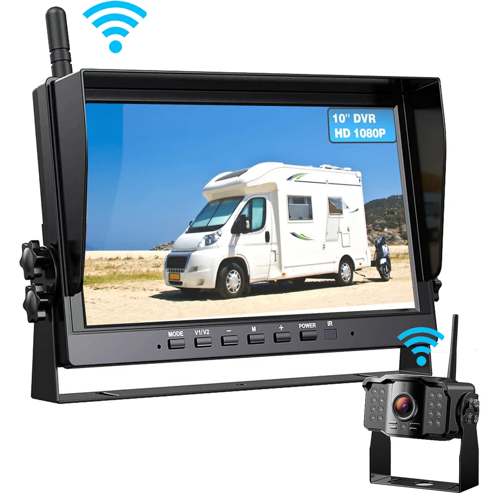 1080P Wireless RV Backup Camera System 10.1'' DVR Quad Monitor for Truck/Trailer - Image 4 of 4