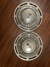 1958-1961 Checkered Chevy Hubcaps with Gripper Trim Rings Vintage OEM