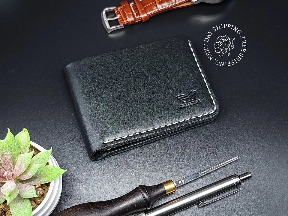 Classic Black Leather Wallet for Men Handcrafted Premium Quality Leather Gift - Image 2 of 4