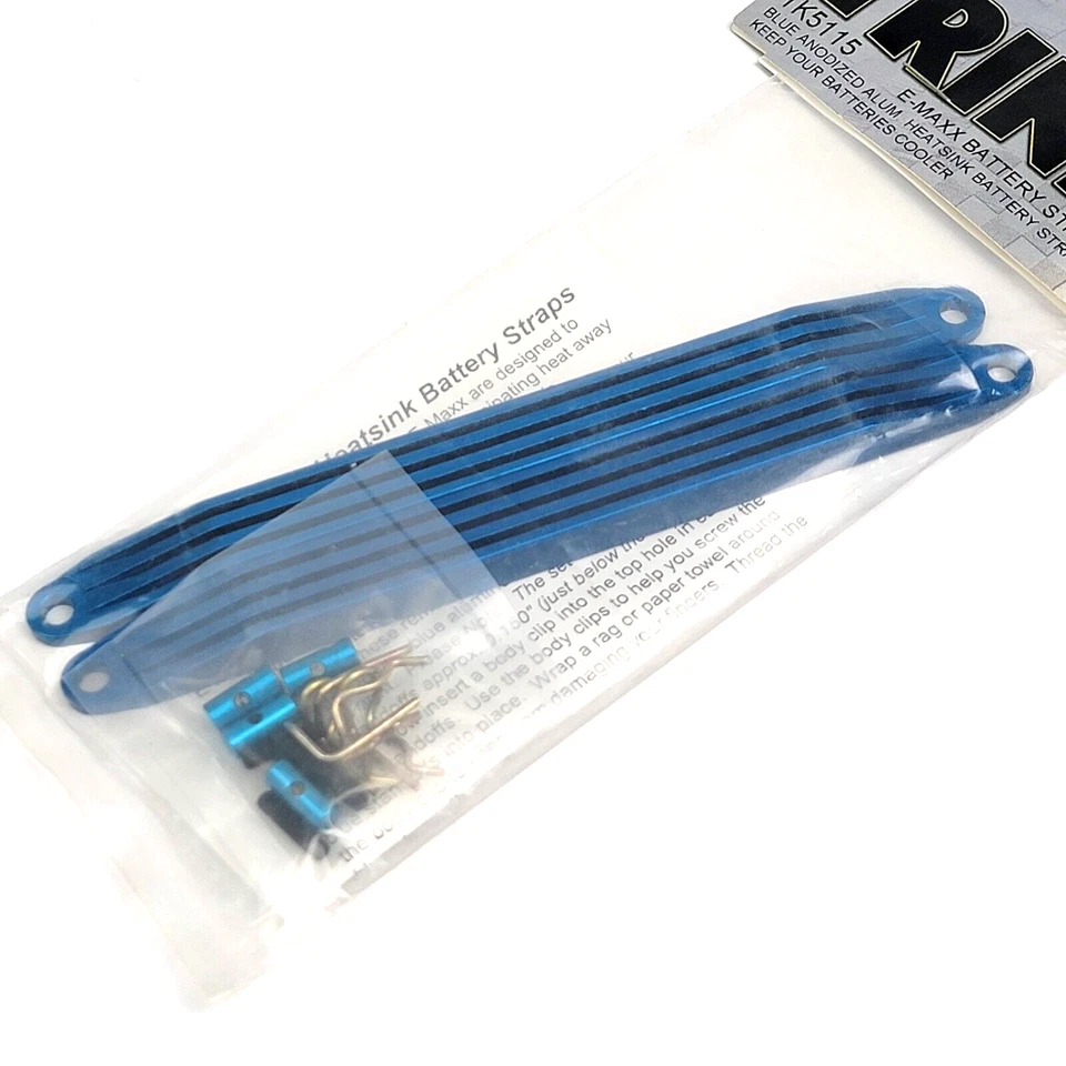 Vintage Team Trinity Blue Anodized E-Maxx Battery Straps TK5115 New In Package - Image 2 of 4