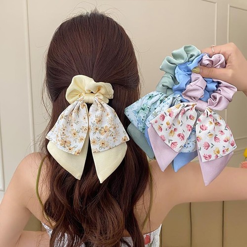5 Pcs Floral Hair Scarf Scrunchies Bowknot hair ribbons Hand Bands Elastic - Picture 6 of 7