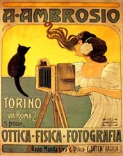 A AMBROSIO TORINO ROMA PHOTOGRAPHY GIRL CAT CAMERA VINTAGE POSTER REPRO FREE S/H