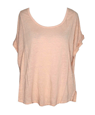 RAG & BONE S Top Peach Linen Tee Slouchy Scoop Neck Garment Dyed Muted Orange