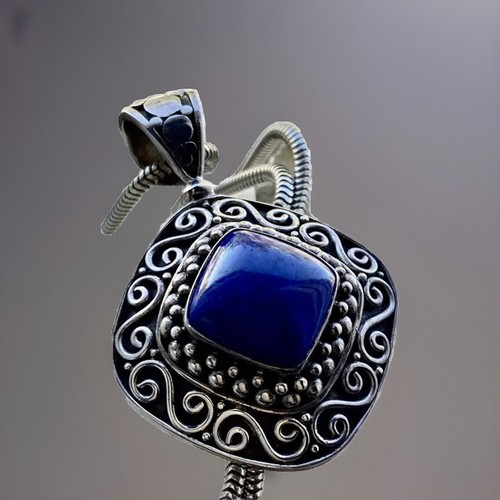 Vintage Designer BA Suarti Lapis Lazuli Bali Sterling Silver Pendant-Necklace - Picture 2 of 11
