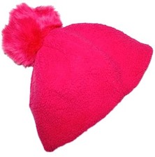 Gap Kids NWT Girls S/M Fits 6 7 8 Pink Plush Fleece Beanie Hat w/ Pom