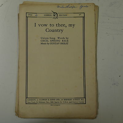 Choral Vocal Score I Vow To Thee My Country Unison Song Gustav Holst Ebay