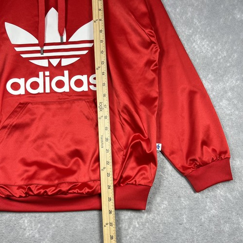 ADIDAS Originals Hoodie Womens XS Red Trefoil Satin Pullover Long Sleeve CE5434 - Picture 6 of 11