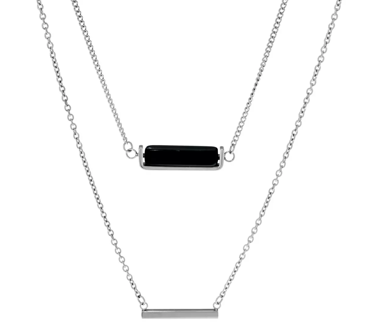 QVC Double Layer Black Onyx Bead Horizontal Bar Necklace