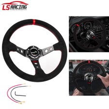 14in Universal Suede Leather Stitch Deep Dish Sport Racing Car Steering Wheel