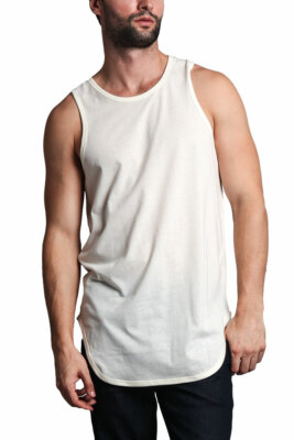 Victorious Men's Basic Long Length Curved Hem Tank Top Sleeveless T-SHIRTS -TT47