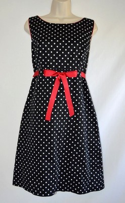 Sheri Martin Black White Polka Dot Red Ribbon Lined Pin Up Swing