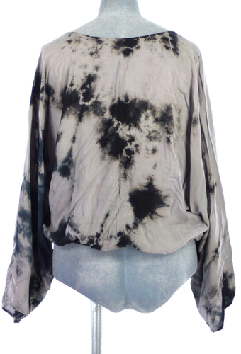 Tie Dye Blouse Top Bohemian Y2K Trendy Long Dolman Sleeve V Neck Tie Size S - Picture 4 of 11