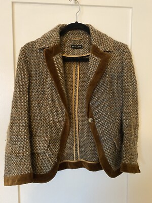 Massimo Dutti - Women - Blended Wool Blazer With Brown Suede Trim - Size 38